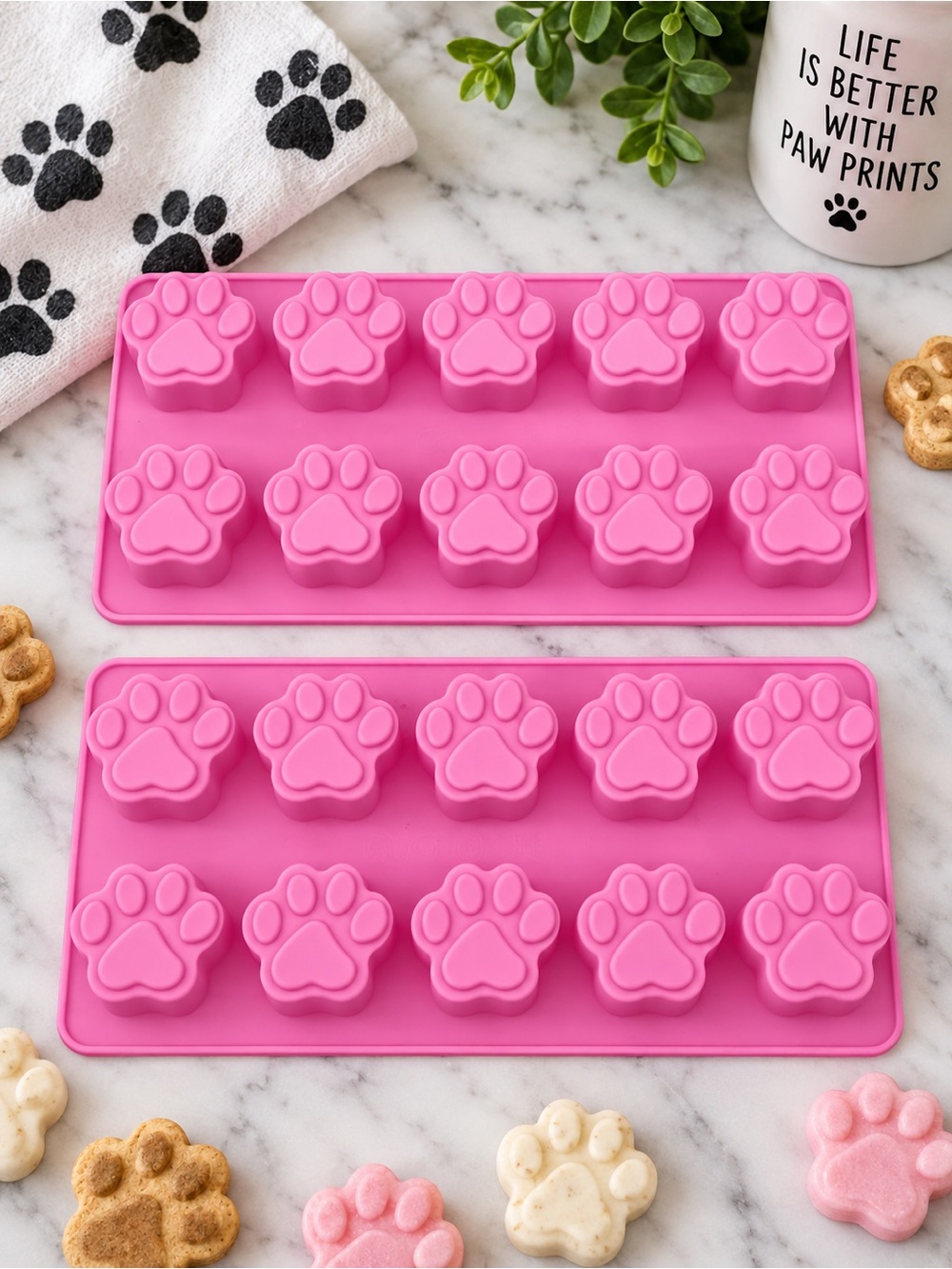 2 Pack Pink Silicone Paw Print Molds Dog Paw Candy Treat Mold